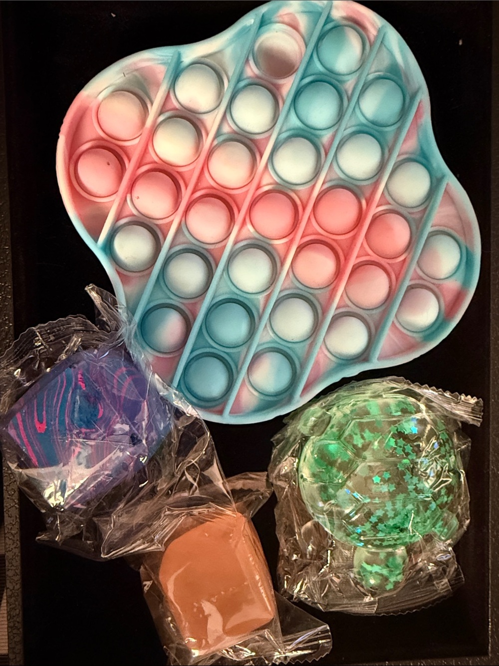 Pastel Pink & Blue Bubble Pop Fidget Toy, Squishy Turtle & 2 Cubes